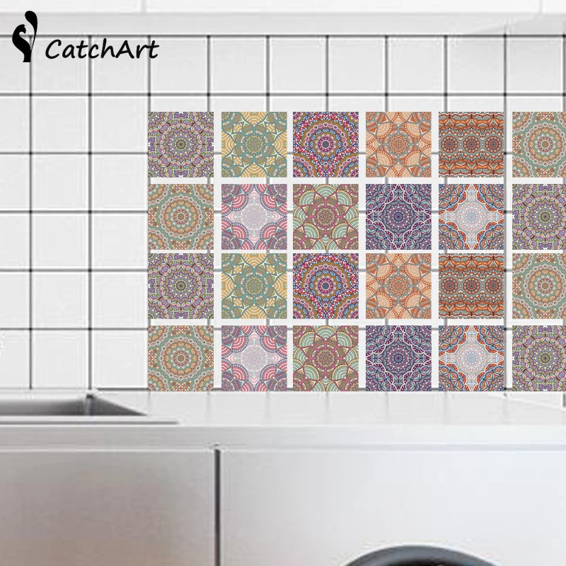 

Retro Mandala style tiles Stickers Waist Line Wall Stickers Kitchen Bathroom Toilet Border Waterproof Self adhesive Decals