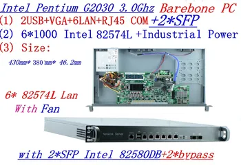 6INTEL G2030 3.0Ghz 1U rack type firewall server with 6*1000M 82574L Gigabit LAN 2*bypass Support ROS/RouterOS etc Barebone PC
