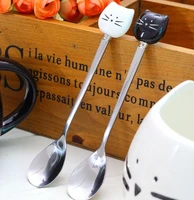 100pcslot cartoon white black cat spoon stainless steel tea coffee ice cream spoons tableware decor sn1512