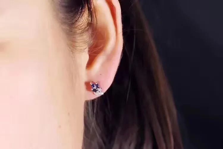 Sapphire stud earring Natural real blue sapphire earrings 925 sterling silver For men or women jewelry | Украшения и аксессуары