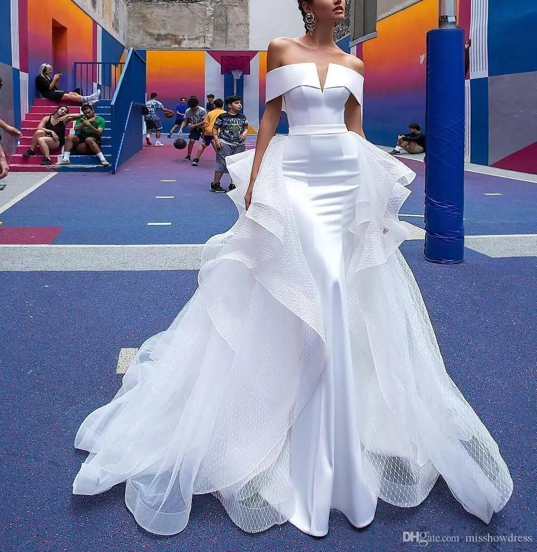 Vestido De Noiva элегантные белые атласные свадебные платья русалки с открытыми плечами Свадебные платья со съемными юбками