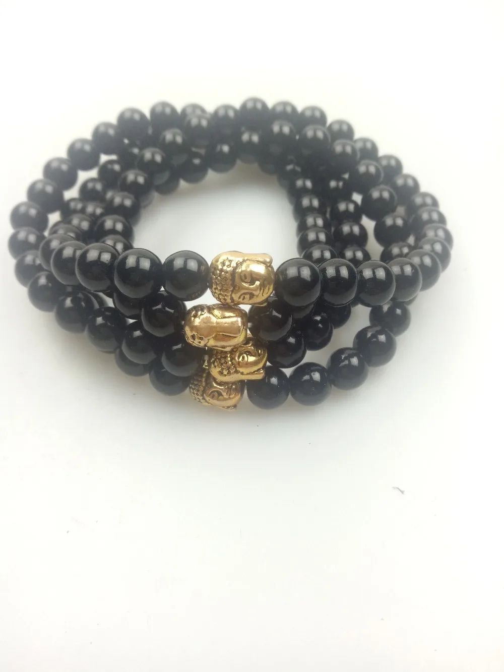 108 Черный ониксовый браслет модные браслеты для йоги мала с бусинами голова Будды
