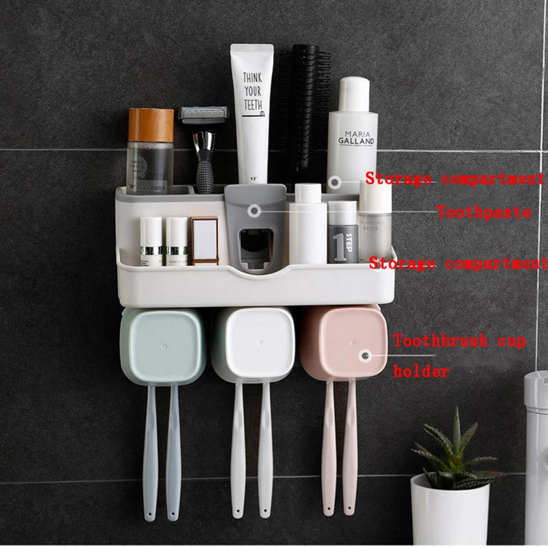 

Toothbrush Holder Washing Cup Kit Wall Hanging Storage Rack Automatic Toothpaste Squeezer Combination Bathroom Accessories Set