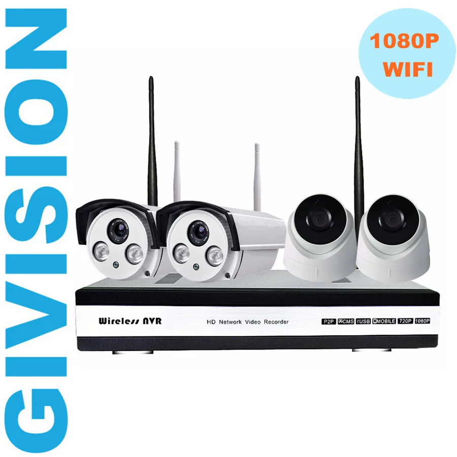 2mp CCTV Системы 1080 P 4ch HD Беспроводной IP Камера NVR Набор Крытый Открытый ИК Wi-Fi