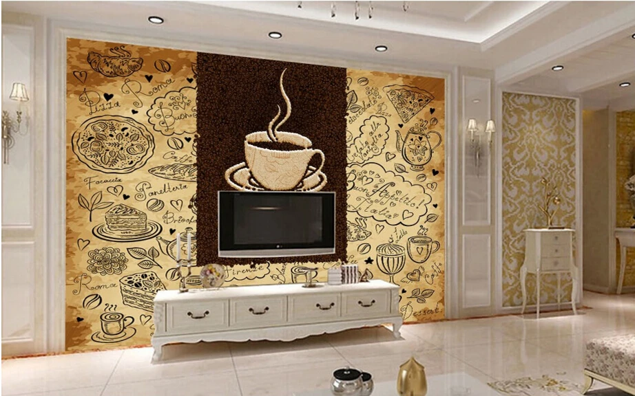 Пользовательские обои для магазина продуктов ретро кофейница 3D Ретро фрески