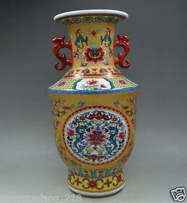 

Chinese Collectibles Porcelain Painting flowers Long & Noble Binaural Big Vase