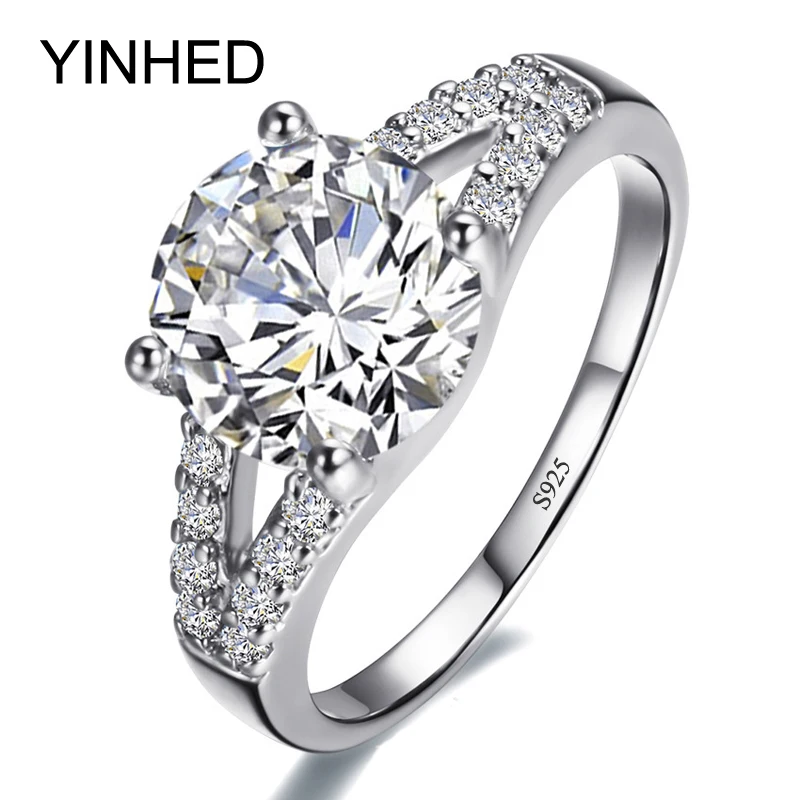 

YINHED Luxury Wedding Bands Rings for Women Solid 925 Sterling Silver 2 Carat Cubic Zirconia Engagement Ring Jewelry ZR228