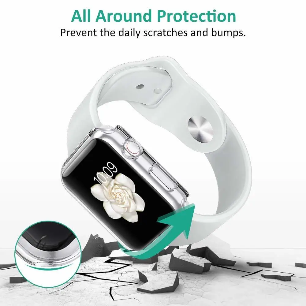 TPU прозрачный защитный чехол для часов Apple Watch 40 мм 44 мм серия 4, чехол для умных часов Apple Watch Series 5 44 мм 40 мм
