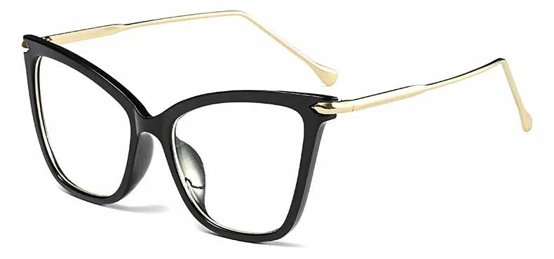 FEISHINI Black frame Cat Eye Glasses Frame Women brand Clear Lens Transparent Eyewear frames Ladies Myopia Nerd eyeglasses frame - Frame Color: PGJ008 black