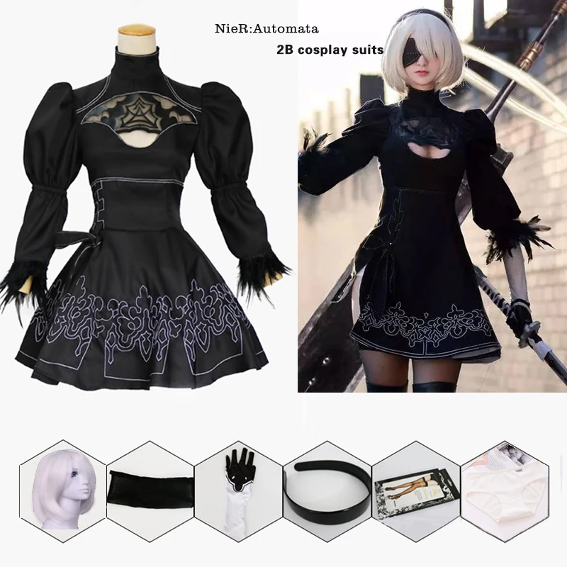 NieR Automata 2B Girl 2B платье для косплея сексуальный наряд аниме игровой костюм женские вечерние костюмы на Хэллоуин нарядное приталенное платье с открытой спиной