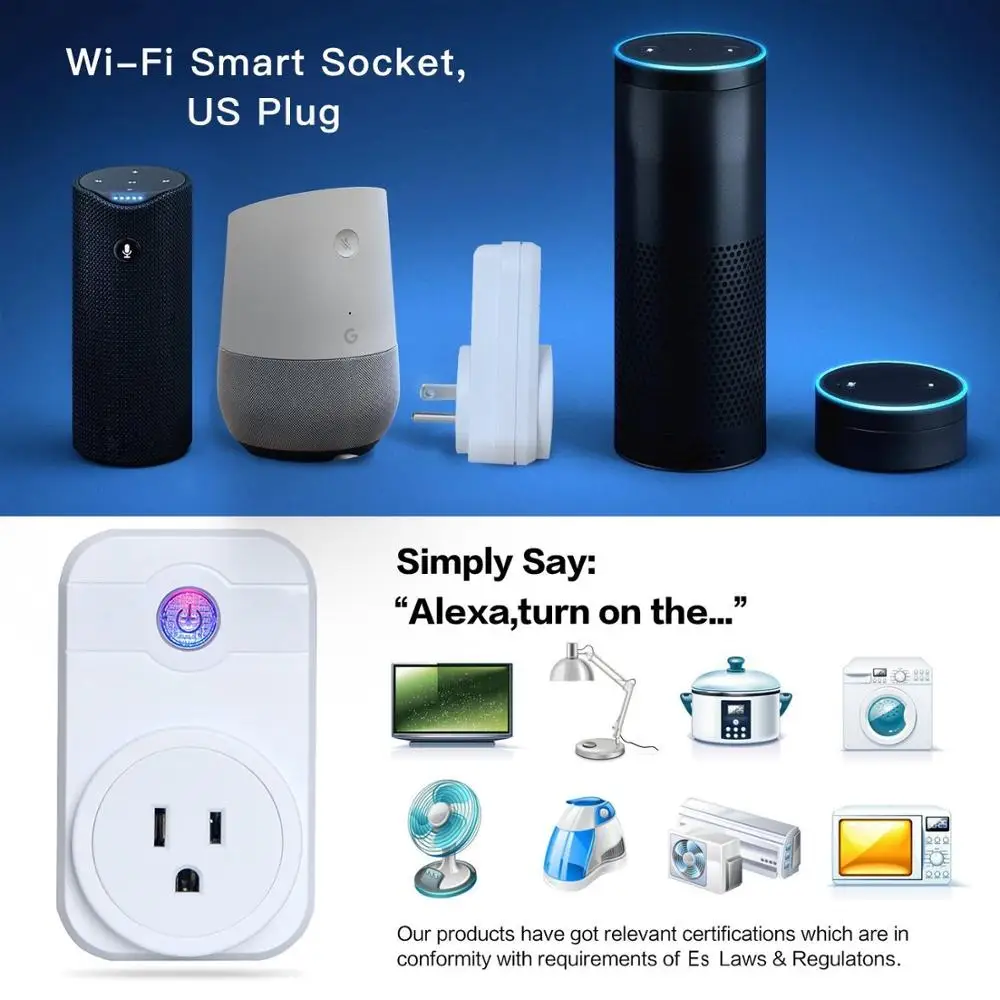 WiFi умная американская розетка с вилкой для работы Alexa Google домашний пульт