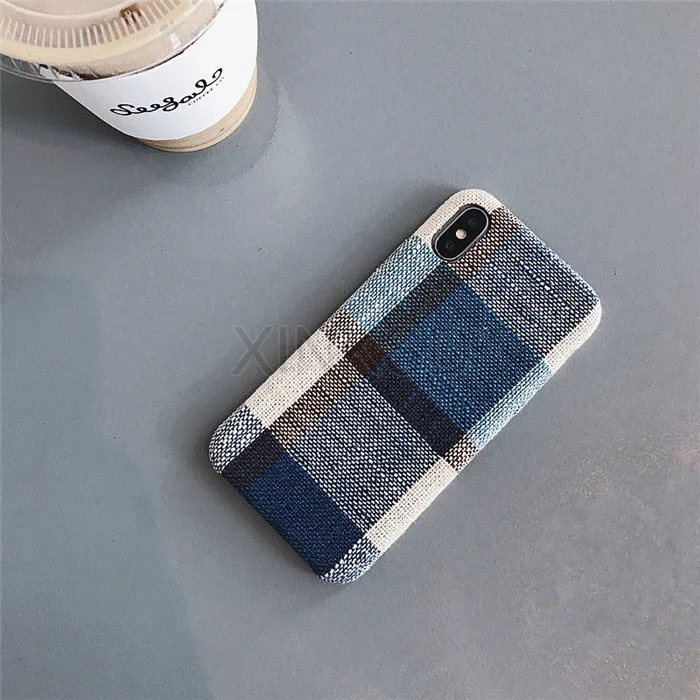 Dark Blue lattice Роскошный мягкий чехол из плюшевой ткани для iPhone X, XR, XS, AMX, ТПУ, силиконовый чехол на заднюю панель телефона для iPhone 7, 8, 6 S, 6 S Plus, чехол s, 10 - Цвет: Dark Blue lattice