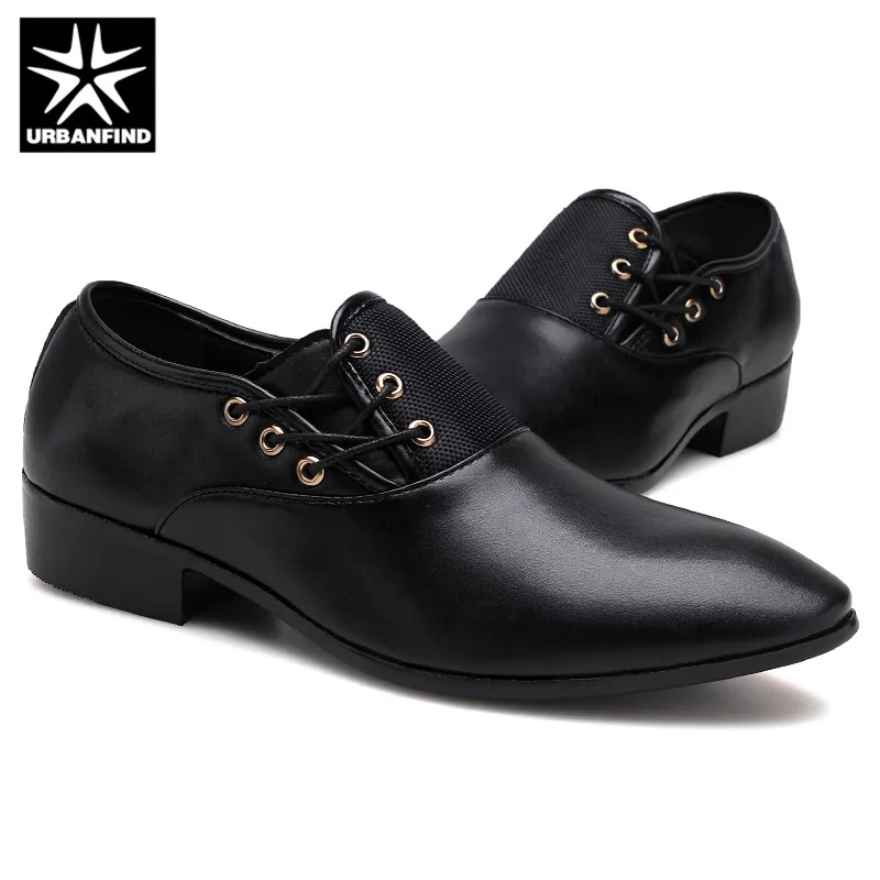 URBANFIND Designer Men Black Shoes Brand Oxfords Pointed Toe Male Dress Leather Wedding Italy Sapato Masculino 38-48 | Обувь