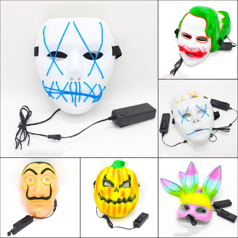 Halloween Mask LED Maske Light Up Party Masks Cosplay Horror Fox Rabbit Pumpkin Ghost Step Performance dress up | Дом и сад