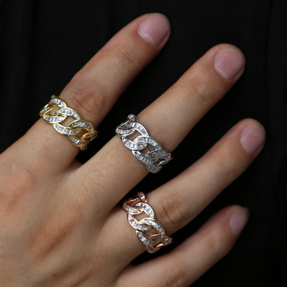 Позолоченное кольцо Iced Out с микро кубическим цирконием кубинское цепочкой