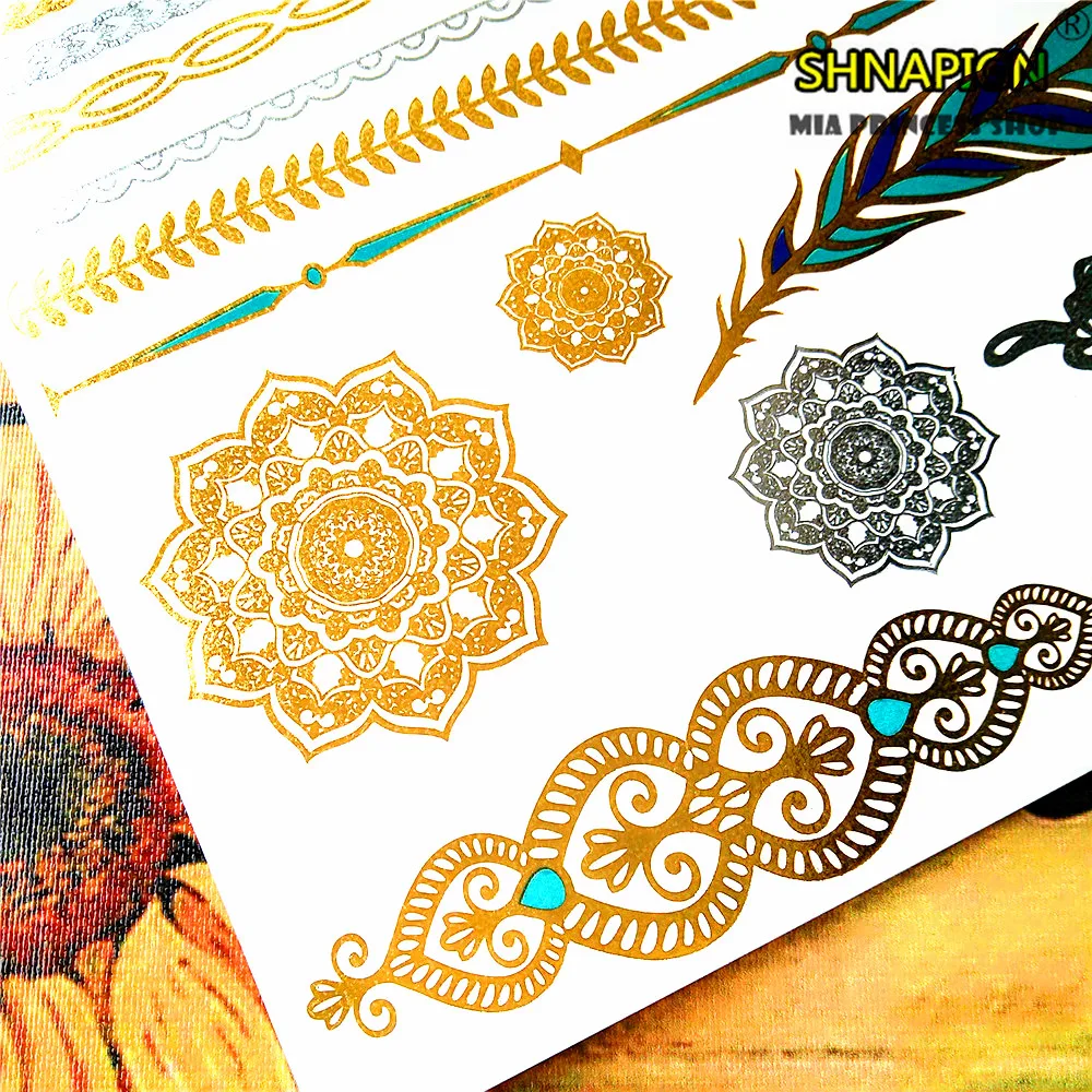 SHNAPIGN 24 стиля временная татуировка боди арт лук золотой дизайн наклейка для