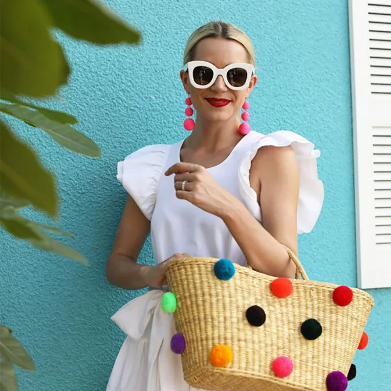 7 цветов длинные висячие серьги с помпоном в стиле бохо хлопковые Подвесные Новое