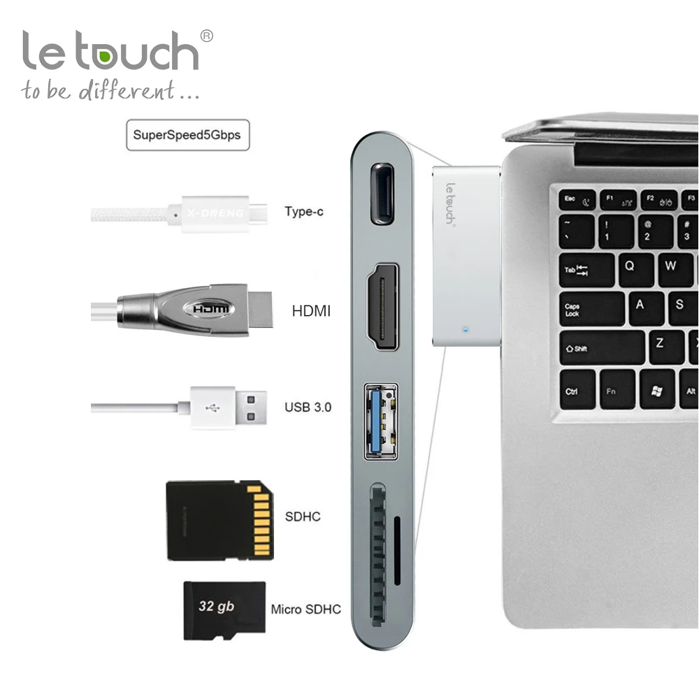 LeTouch двойной порты USB C концентратор для HDMI адаптер К 4 к Thunderbolt 3 usb type с TF SD слот PD