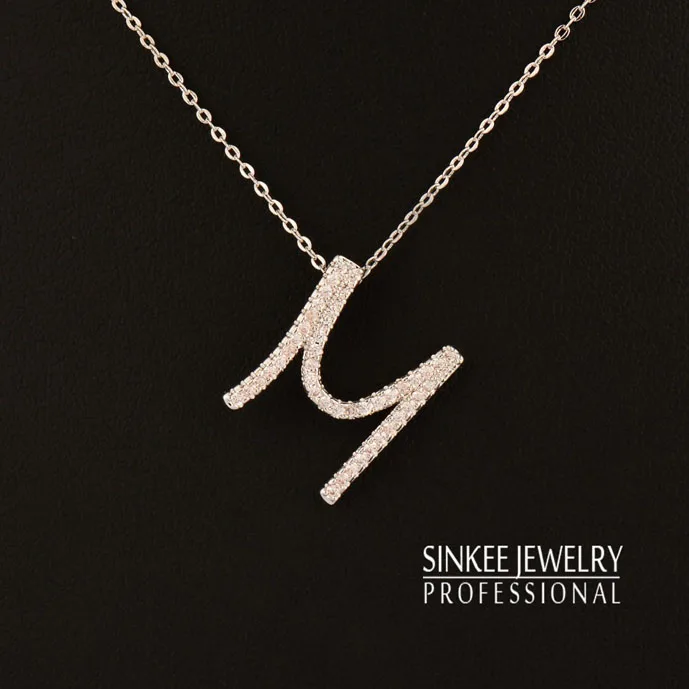 Платиновое покрытие SINLEERY сверкающие Подвески с буквой М крошечная инкрустация кристаллами розового, золотого, серебряного цвета цепочка для женщин модное ювелирное изделие Xl004 - Окраска металла: Платиновое покрытие