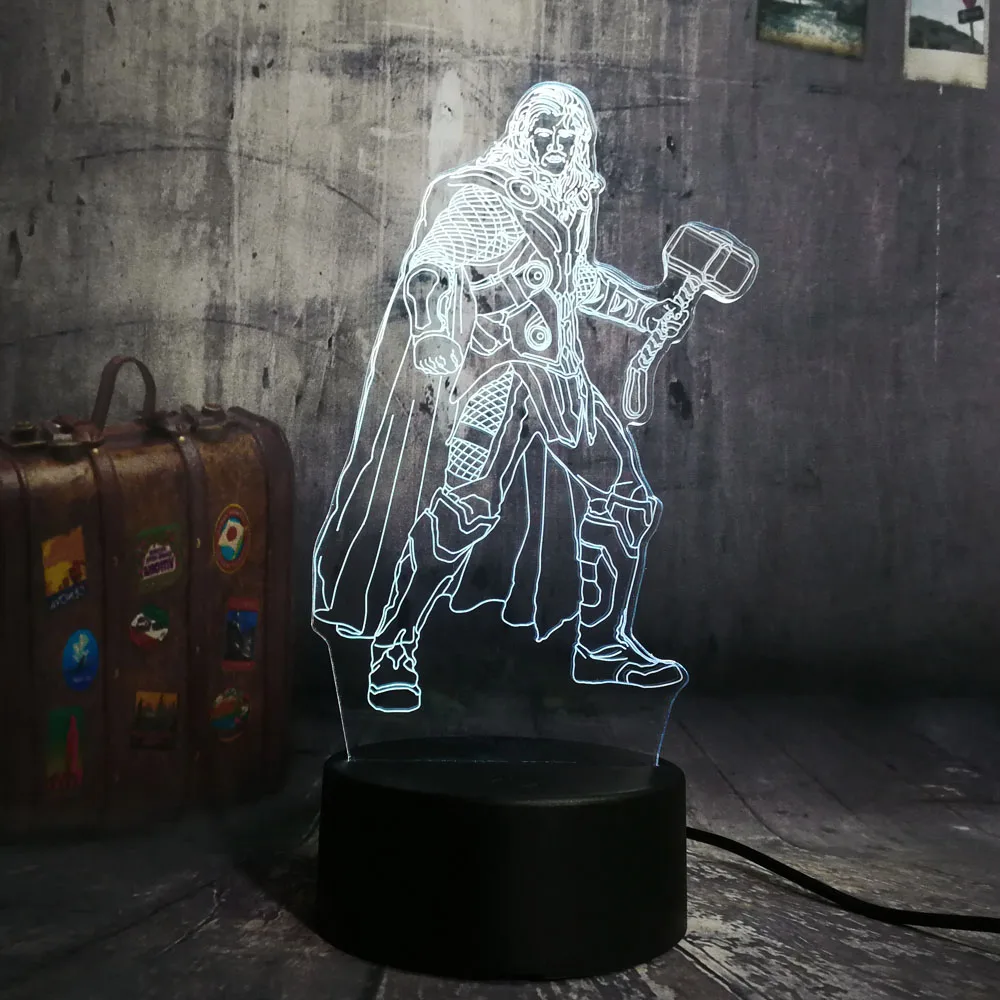 Марвел Тор Прохладный Super Hero цветная(RGB) 3D светодиодный Ночной светильник Настольная лампа многоцветный RGB лампы Рождественский Декор для дома подарок для детей игрушка новизны
