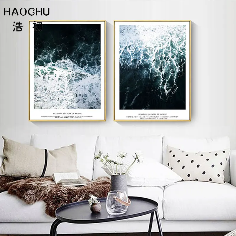 HAOCHU Nordic Poster Sea Seascape Landscape Canvas Painting Nature Wave Art Print &amp Picture Home Wall Decor Unframed | Дом и сад