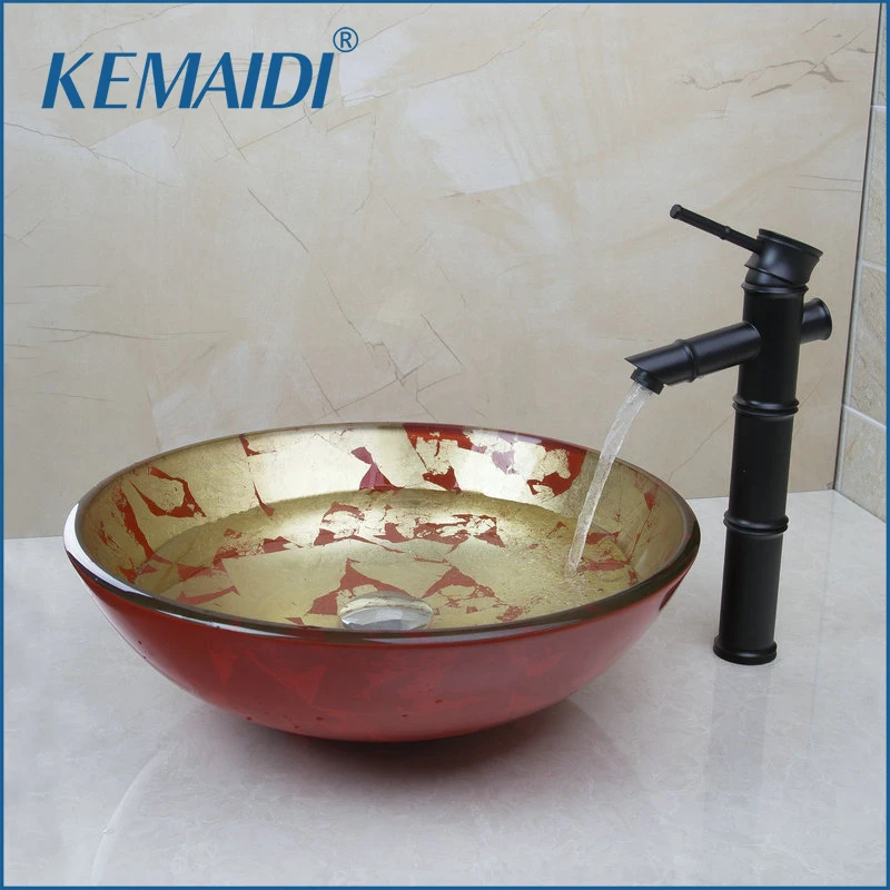 Новый бамбуковый Черный кран для ванной комнаты из закаленного стекла набор