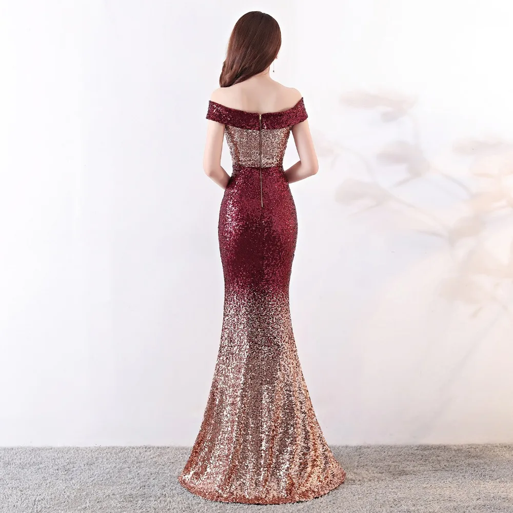

Sladuo Wine Red Gradient Off Shoulder V-Neck Long Mermaid Maxi Club Lady Elegant Party Dress Vestido
