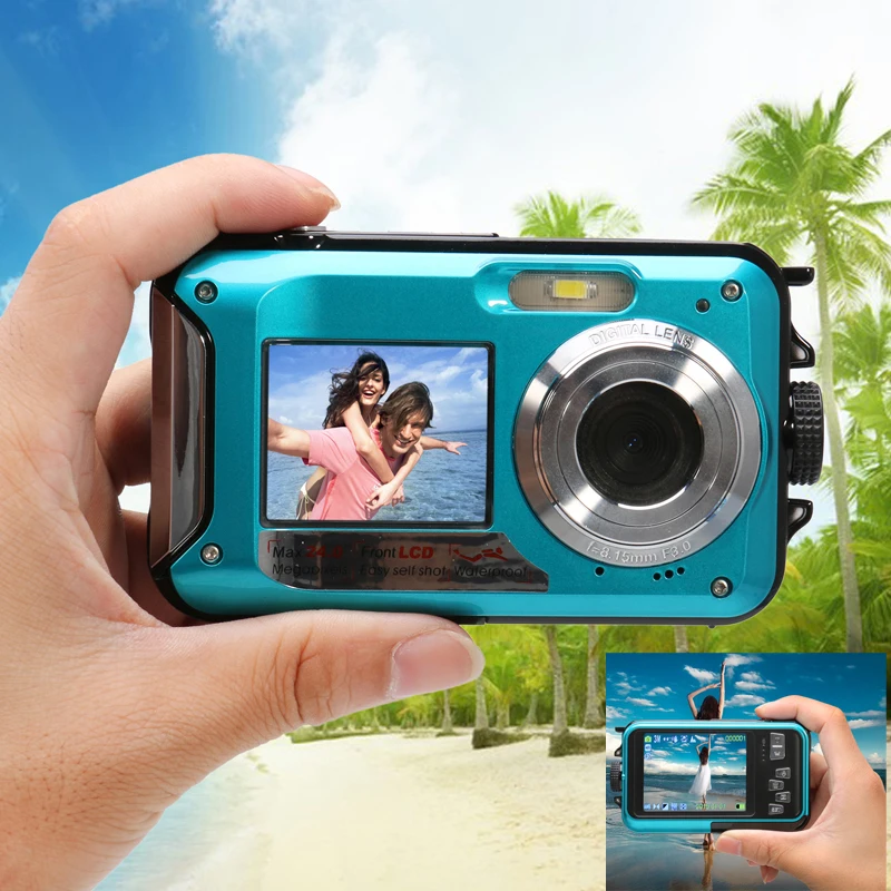 Новый 24MP двойные экраны водонепроницаемая цифровая камера 2.7 дюймов + 1.8 HD 1080 P