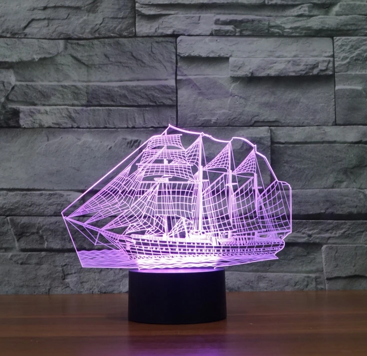 [Seven Neon] парусная лодка корабль яхта акриловая 7 цветов настольная лампа 3D новинка