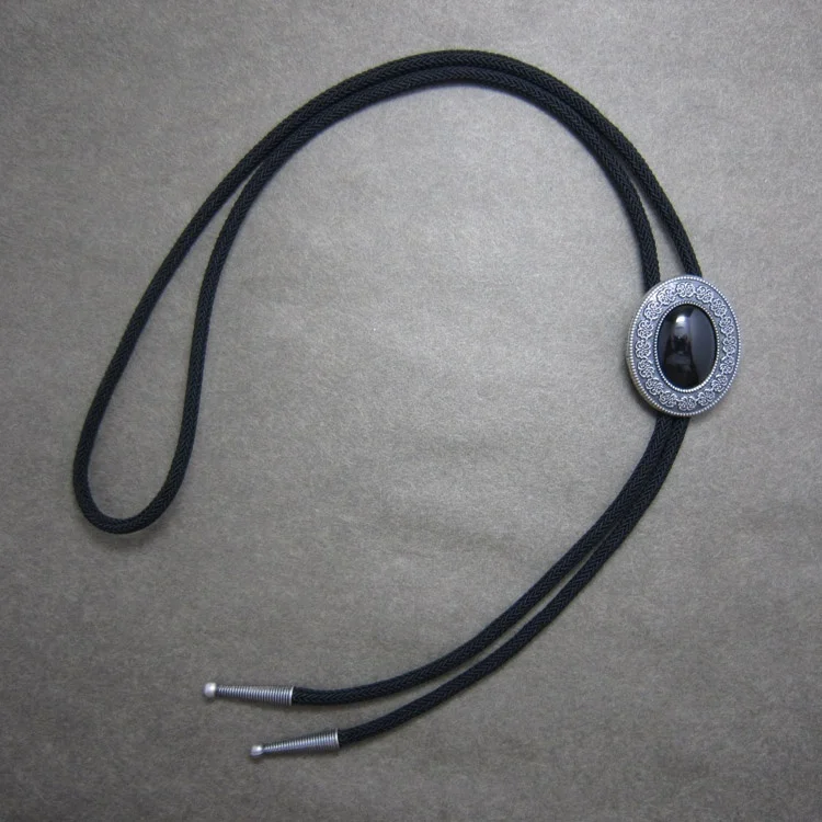 Посеребренный винтажный черный агатовый камень Овальный болотный галстук