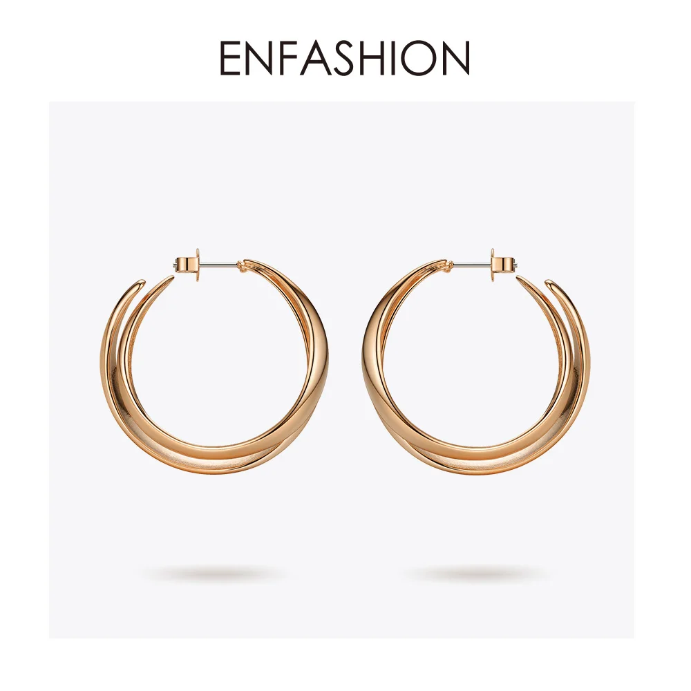 ENFASHION, женские серьги-кольца в стиле панк с двойным C, большие геометрические кривые круглые обручи, серьги, массивные ювелирные изделия Aros EC191043 - Окраска металла: Rose gold color