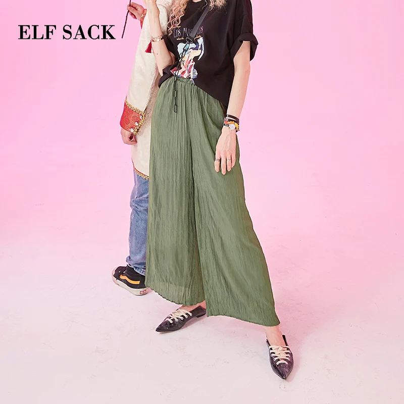 Женские винтажные брюки ELF SACK серо зеленые свободые с широкими штанинами со