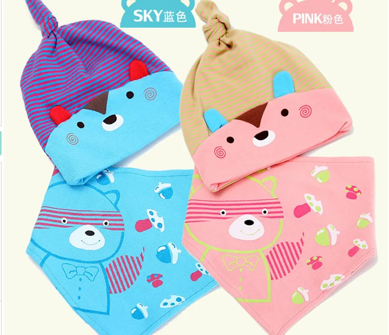2017 Newborn Infant Baby Travel Hat &amp Bib 2pcs Set Kids Girl Boy and Triangle Scarf Sleeping Accessories |