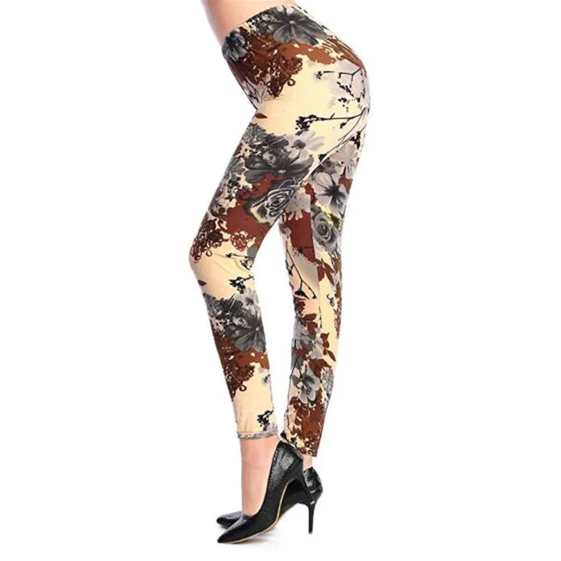 S172 Khaki Flowers YRRETY, женские леггинсы, высокая уличная мода, хлопковые леггинсы, повседневные, с цветочным принтом, леггинсы, граффити, мягкие, модные, женские брюки, Горячая Мода - Цвет: S172 Khaki Flowers