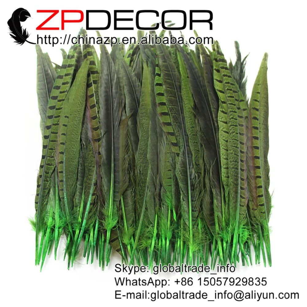 

ZPDECOR 100 pcs/lot 25-30cm(10-12inch) Hand Select Ringneck Pheasant Tails Unique Green Dyed Decorative Special Performances