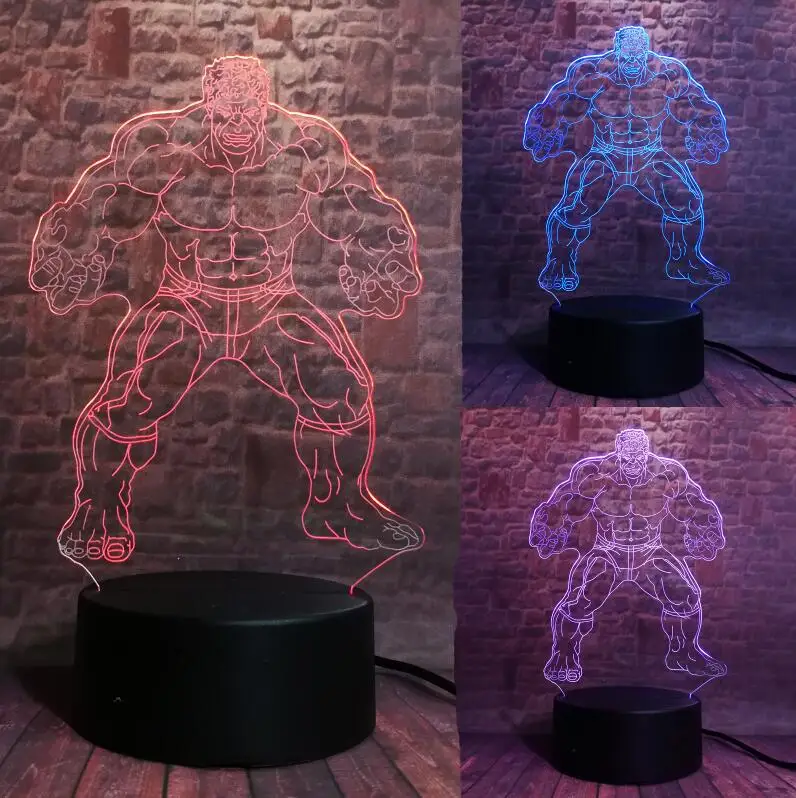 Marvel's Legends The Avengers Super Hero 3D Халк ночник 7 Красочный градиентный светодиодный настольный светильник Мальчик Человек Дети Рождественские Игрушки Подарки - Испускаемый цвет: Switch one 3 Color