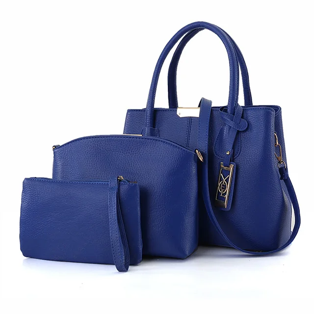Gaqiuma Litchi PU satchels Сумочка crossboday сумки кошелек 3 шт. один набор для женщин - Цвет: Синий