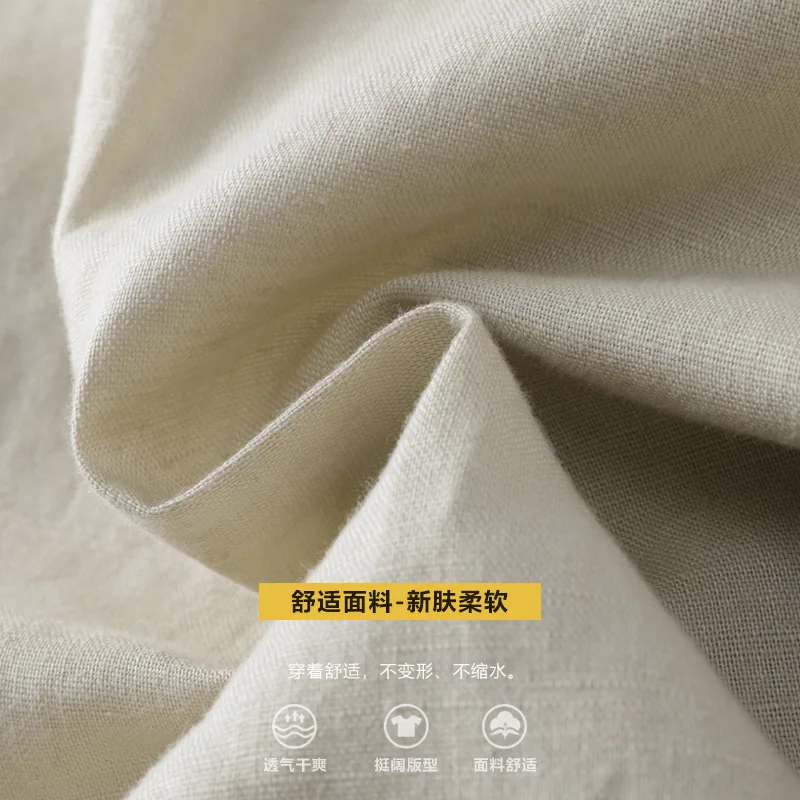 Мужская рубашка летняя модная с короткими рукавами 55% лён + 45% хлопок лен