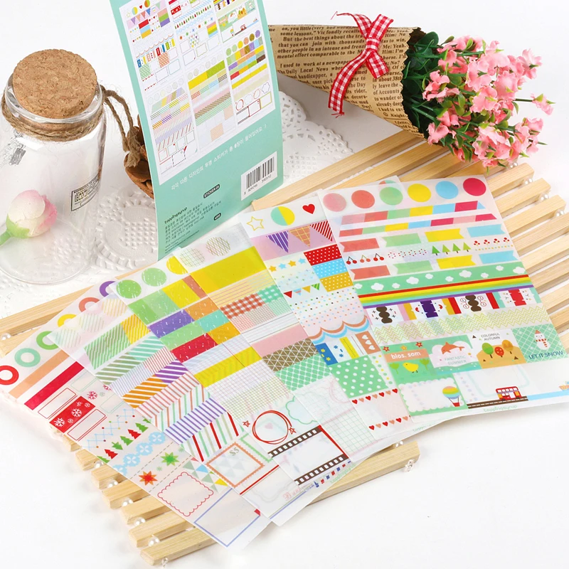 6 листов Милая красочная Радужная полупрозрачная Наклейка на холодильник