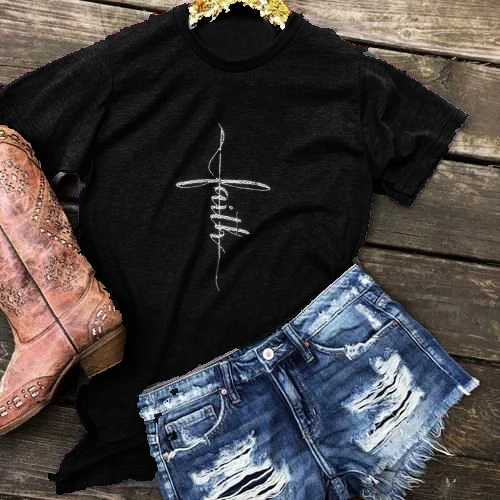 Вера Крест футболка для христианина Повседневное забавные Кристиан лозунг с