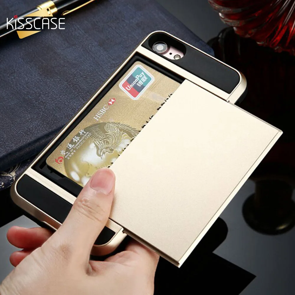 KISSCASE Armor PC Cases For iPhone 6S 6 7 8 Plus XS Max XR Hybrid Card Slot TPU Phone Case 5S 5 SE X Shells Fundas |