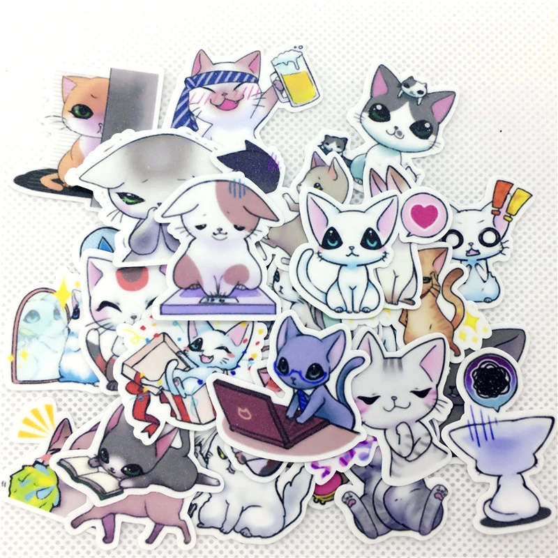 40 Pieces Anime cute cat Paper Waterproof Fun Sticker Toys The Luggage Fashion Laptop Stickers Handbag Decoration | Дом и сад