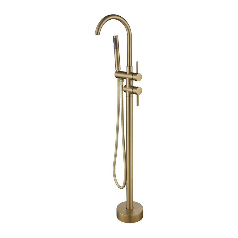 

Bathroom Bathtub Faucet + Handheld Shower Free Standing Brushed Gold BathTub Mixer Taps Floor Mounted 3 colors for choice