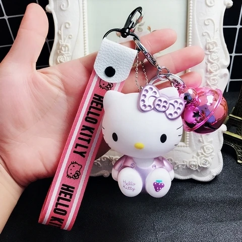 19 Милый мультяшный брелок hello kitty из кроличьего меха с помпонами и помпонами, брелок для женщин с кожаным ремешком и металлическим кольцом для ключей, брелок для автомобильных сумок D118 - Цвет: 19