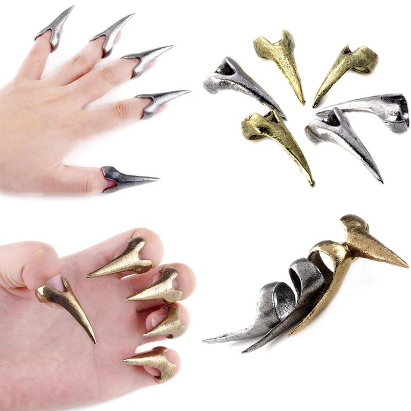 PINKSEE 5Pcs Vintage Bronze Colors Punk Rock Gothic Talon Nail Finger Claw Spike Rings Bulks For Women Men Fashion Jewelry
