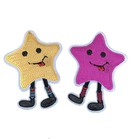 ddnew arrival purplegold funny smiling star sequined sew on iron on patch for clothes diy decorative embroidery applique 2pcs