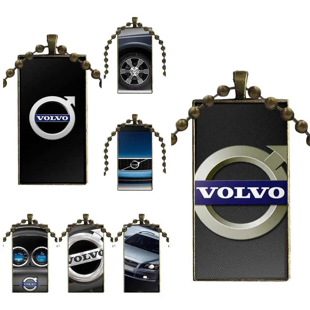 For Women Kids Gift Fashion Glass Cabochon Pendant Rectangle Necklace Choker Jewelry Hot Volvo Car Auto Grill | Украшения и