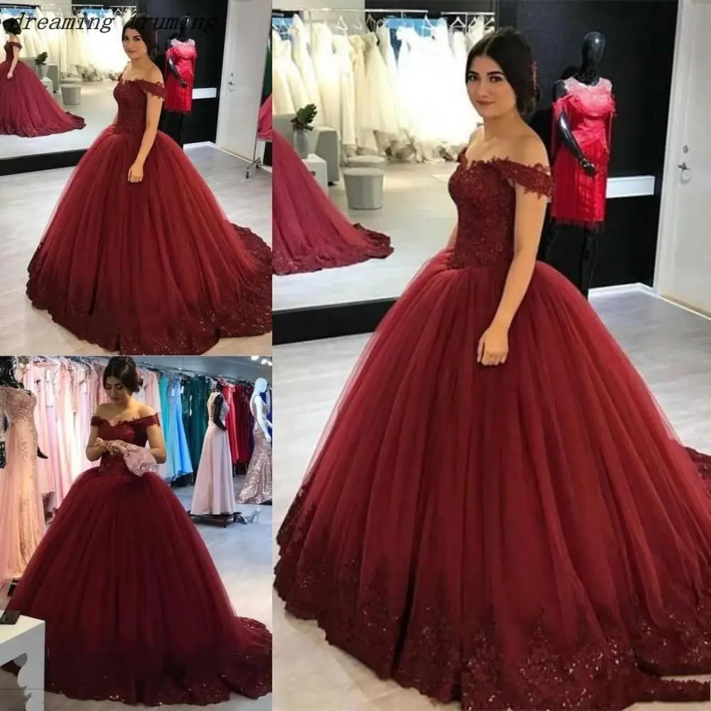 same as picture Vestido de 15 anos de и фуршетов великолепные бордовые платья Quinceanera кружевное фатиновое платье, пышное праздничное платье для девочек на день рождения вечерние бальное платье сладкий 16 платья для женщин - Цвет: same as picture