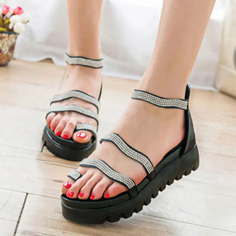 Гладиатор сандалии с горный хрусталь ремешок флип-флоп толстой подошве плоские