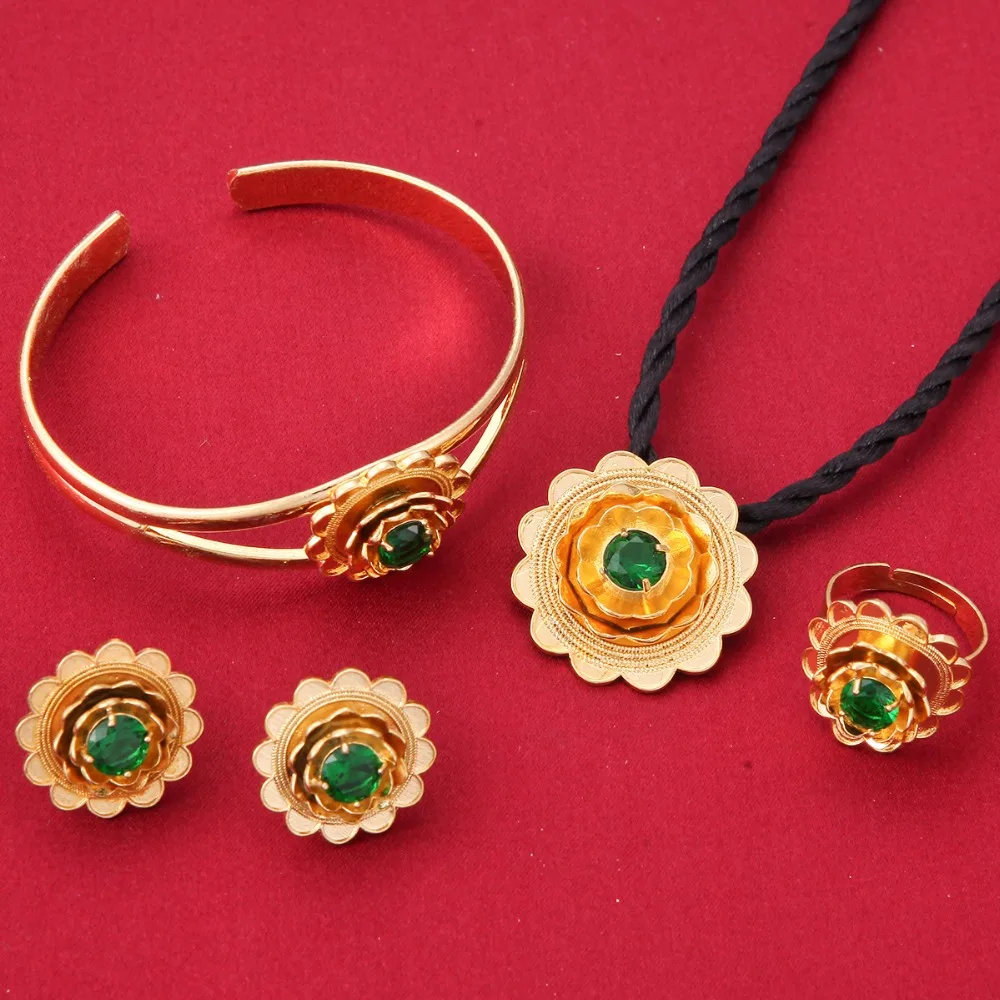 Новый комплект ювелирных изделий из золота с подвеской ожерелье серьги браслеты